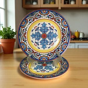 Euro Ceramica Zanzibar Salad Plate Dish Floral 8 5/8” Set Of 2